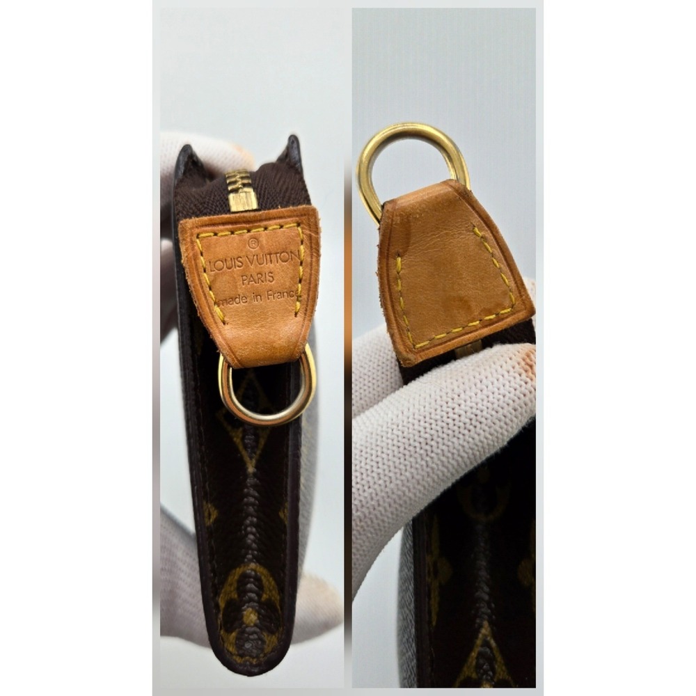 Louis Vuitton Monogram Pouch Brown Coated Canvas Zip Clutch Made in France - Picture 7 of 10